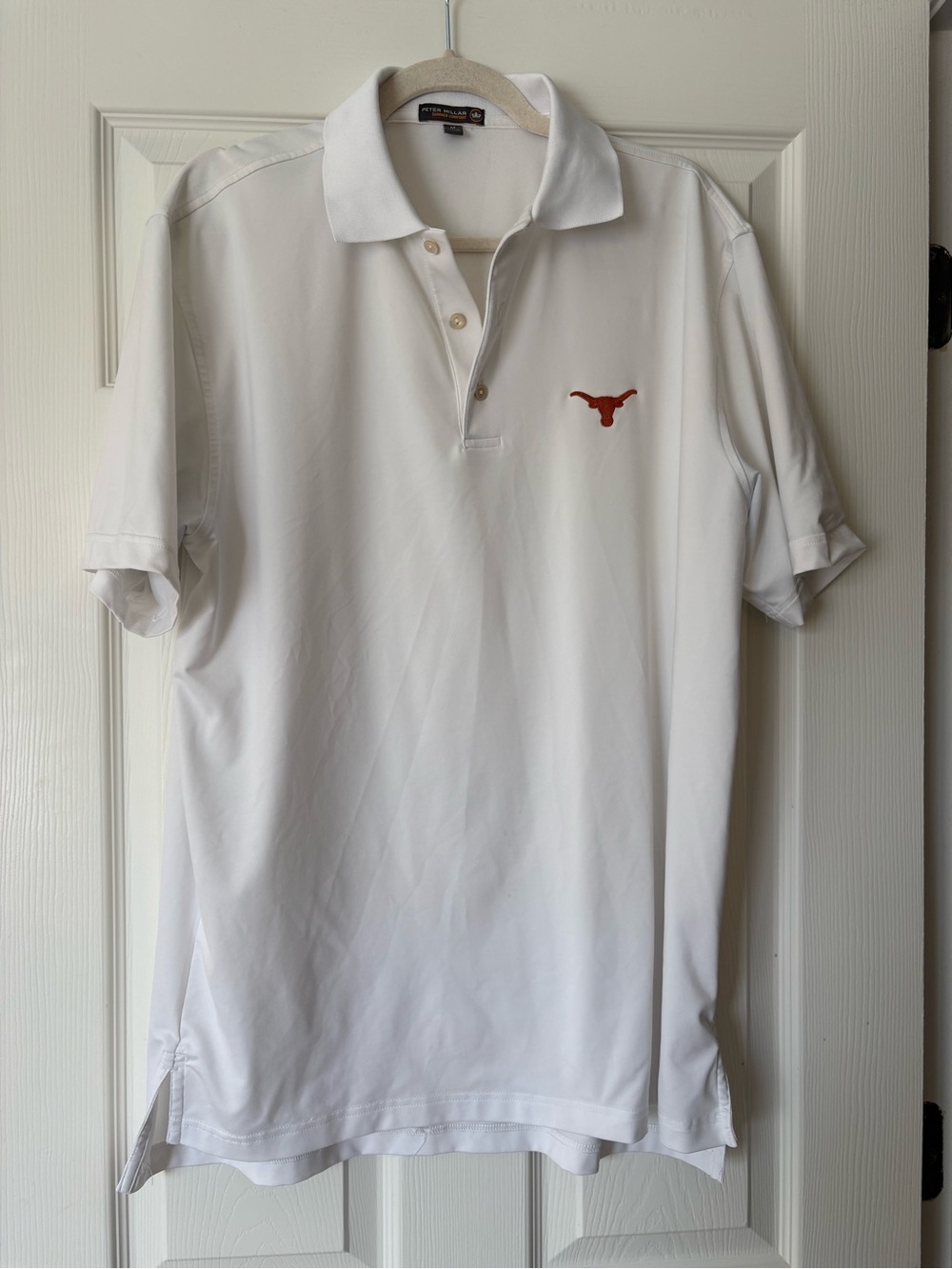 Peter Millar White Polo with Texas Longhorn Logo